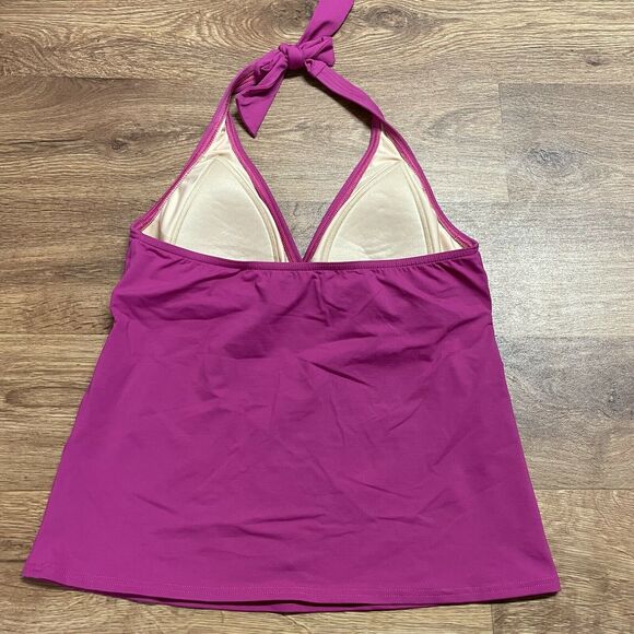 Lands End Womens Size 6 Tankini Halter Swim Suit Top Pink Solid Molded Cups - Picture 2 of 5